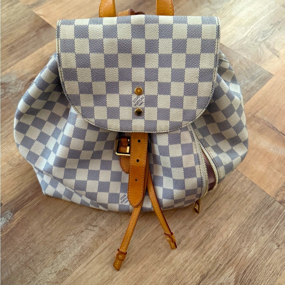 Louis Vuitton Gray and Tan Backpack with Leather Trim